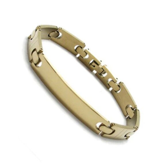 CLASSIC 8" THIN CENTER SCORED SECTION LINK STAINLESS STEEL BRACELET ENGRAVABLE - Picture 3 of 4